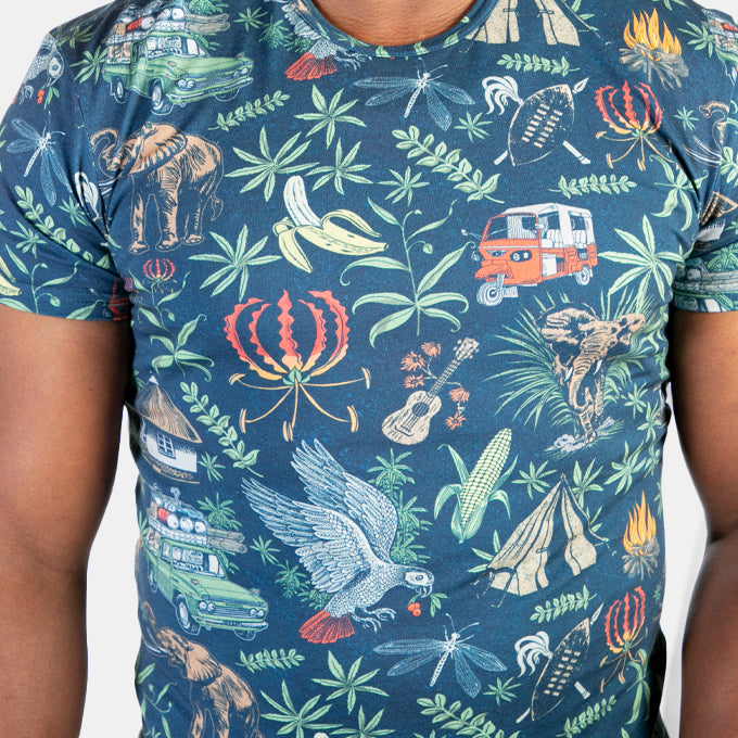 Men s Short Sleeved Tropical Jungle T Shirt Big Blue