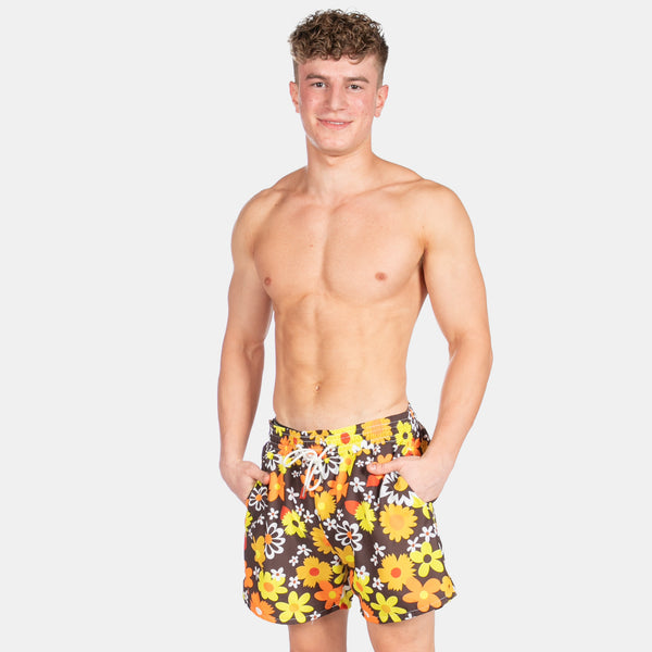 Men's Vintage Floral Design Swim Shorts with Drawstring – Big Blue